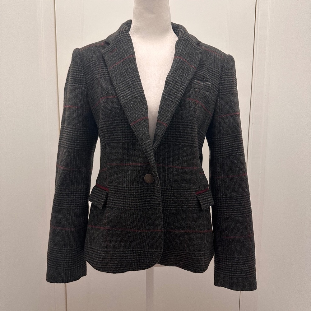 Zara Lambswool Plaid Elbow Patch Blazer Warm Brown Size xl (fits like a M)